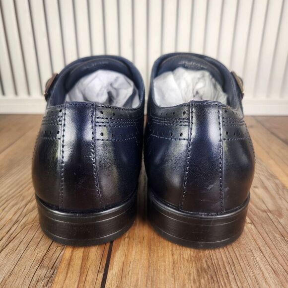 Jump New York Manolo Double Monk Strap Dress Shoes Men Sz 9 M Navy Blue Leather - Picture 5 of 11